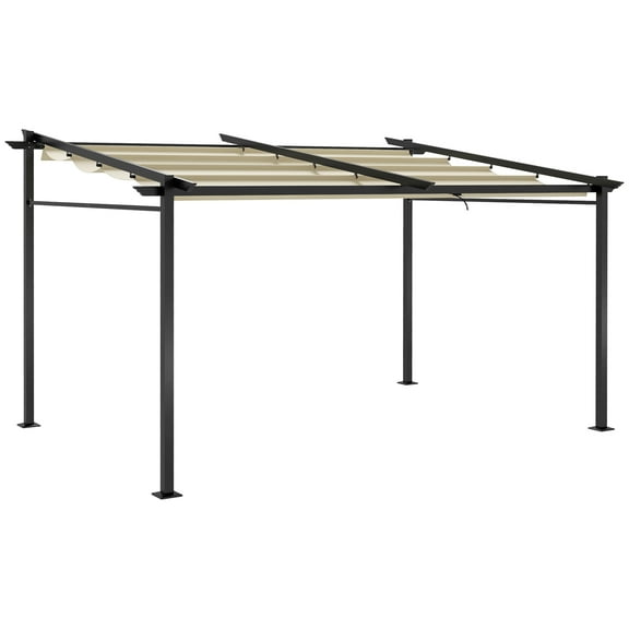 Outsunny Pergola en Métal 10 Pieds x 13 Pieds avec Toit à Auvent Rétractable, Beige