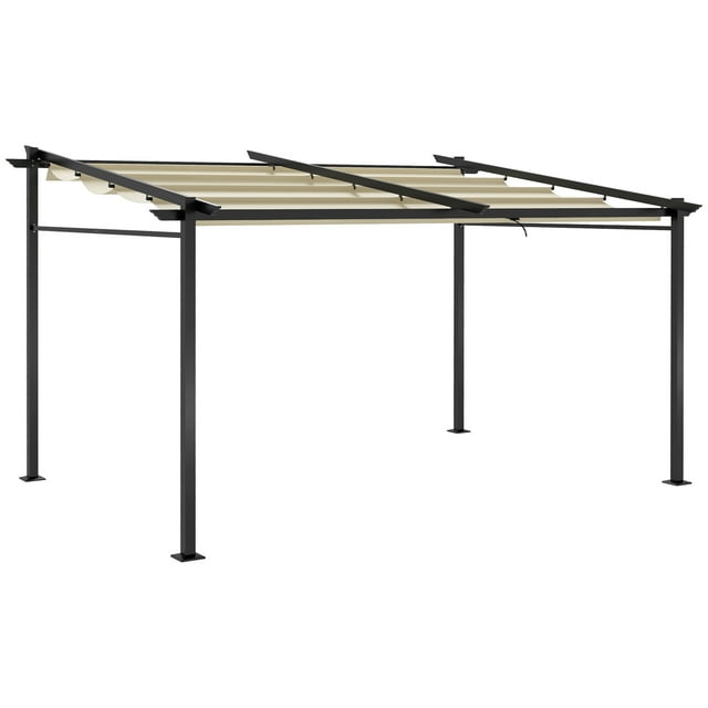 Outsunny Pergola en Métal 10 Pieds x 13 Pieds avec Toit à Auvent Rétractable, Beige