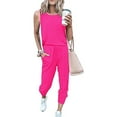 thumbnail image 3 of Scyoekwg Women 2 Piece Outfits Solid Color Casual Round Neck Sleeveless Tank Tops Comfy Joggers Pants Pocket Travel Set Outfit (Hot Pink,XL), 3 of 5