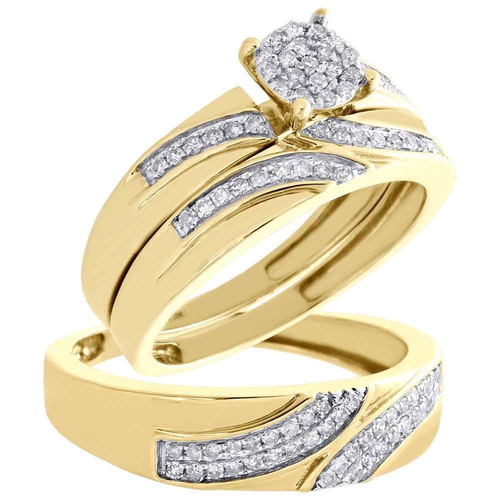 Jewelry For Less - 10K Yellow Gold Diamond Trio Set Round Engagement ...
