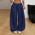 thumbnail image 3 of WULMLEO Baggy Wide Leg Pants for Women Elastic Drawstring Waist Casual Sweatpants With Side Pockets Blue XL, 3 of 8