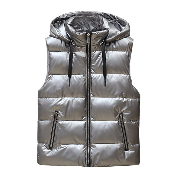 Ikevan Couples Autumn and Winter Shiny Coat Down Cotton Waistcoat Warm Vest Gray 16(4XL)