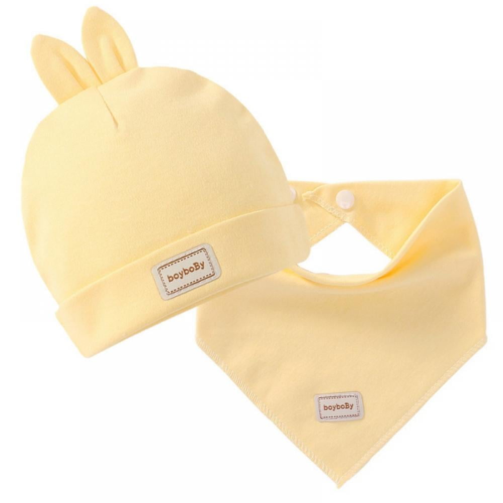 Newborn Soft Baby Hat and Bibs Set Infant Beanie Caps Drool Bibs for