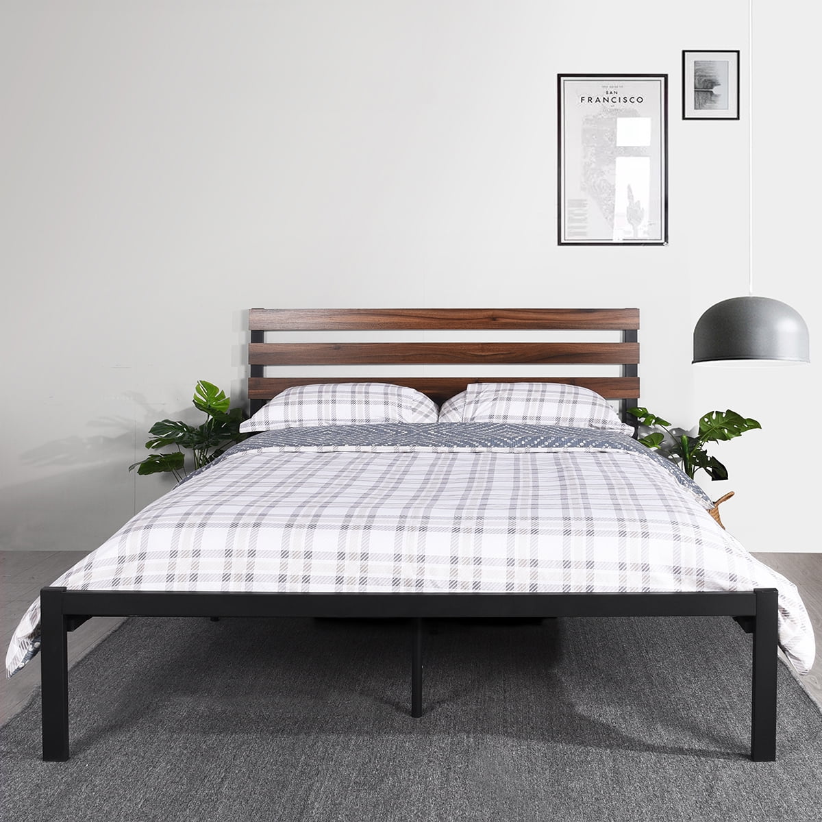 Homy Casa Bed Frame Twin Size With Wood Slats Metal Platform Homy Casa Bed Frame Twin Size With Wood Slats Metal Platform Base Headboard No Need Box Spring Mattress Foundation Black Com
