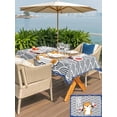 thumbnail image 4 of Outdoor Tablecloth with Umbrella Hole and Zipper, Japanese Cute Dogs Rectangle Table Cloth 54x80 Inch Waterproof Tablecloth, Navy Blue Modern Abstract Waves Picnic Table Cover for Patio Camping, 4 of 7