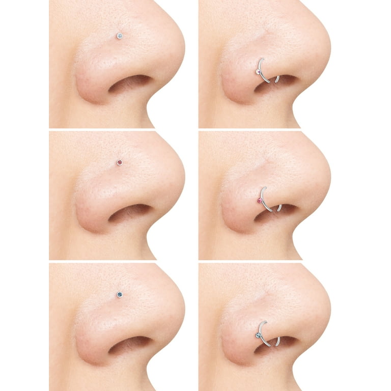 Body Jewelry Women's 16G Surgical Steel Crystal Nose Studs and