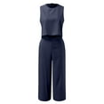 thumbnail image 3 of Women Summer Sleeveless Tank O Neck Top Short Button Top Wide Leg Pants Pocket Two Piece Suit Pant Suits Ladies Suits for Party Dressy Pant Suits for A Wedding Petite Overall Ski Women Dress Set for, 3 of 4