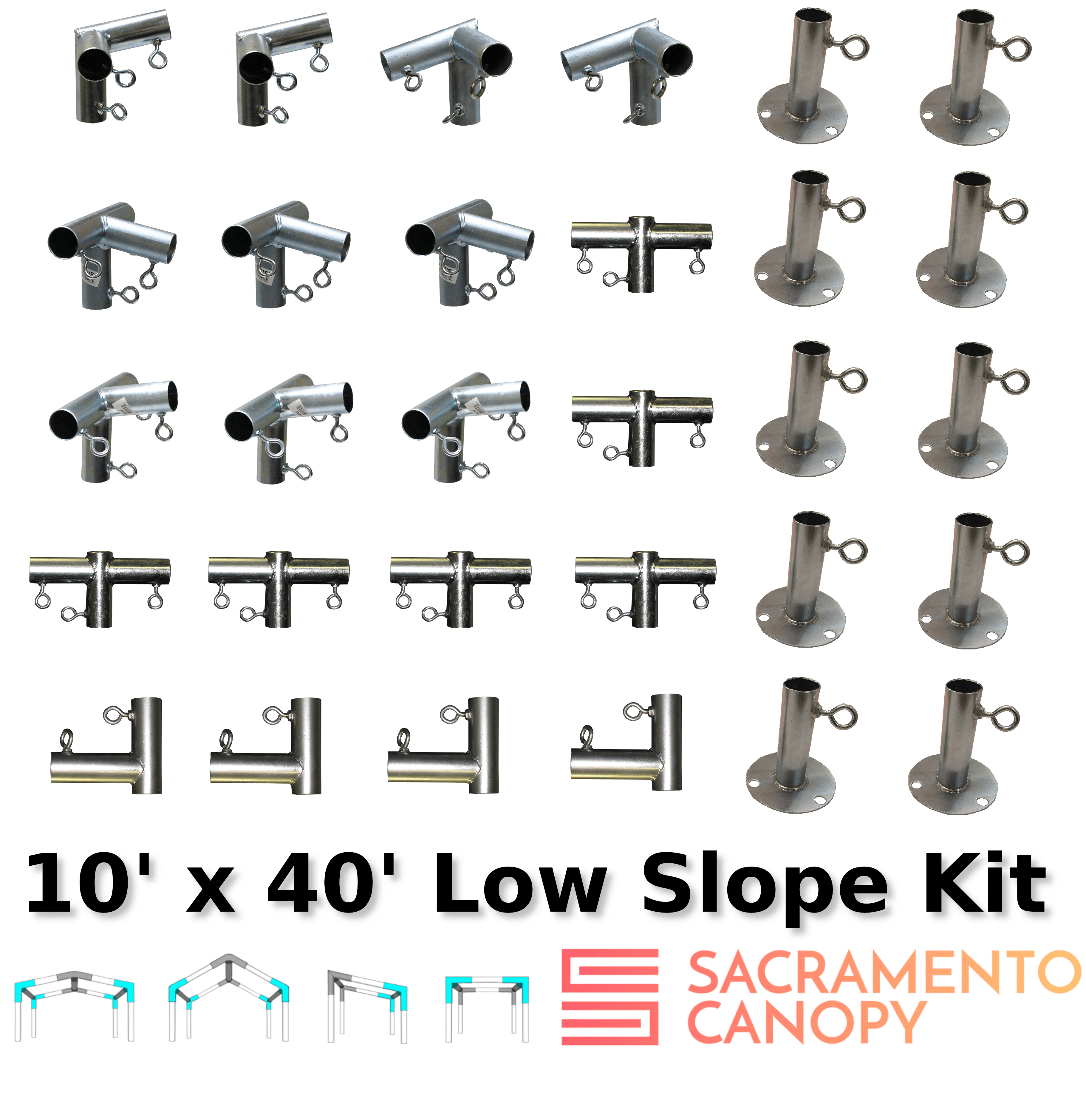Slope Roof Canopy Fittings Kits (10 Wide) DIY Greenhouse, RV & Boat Carport, Shelter, Shade Structure, Vendor Booth, Tent, Steel Frame EMT Connector Parts, 1