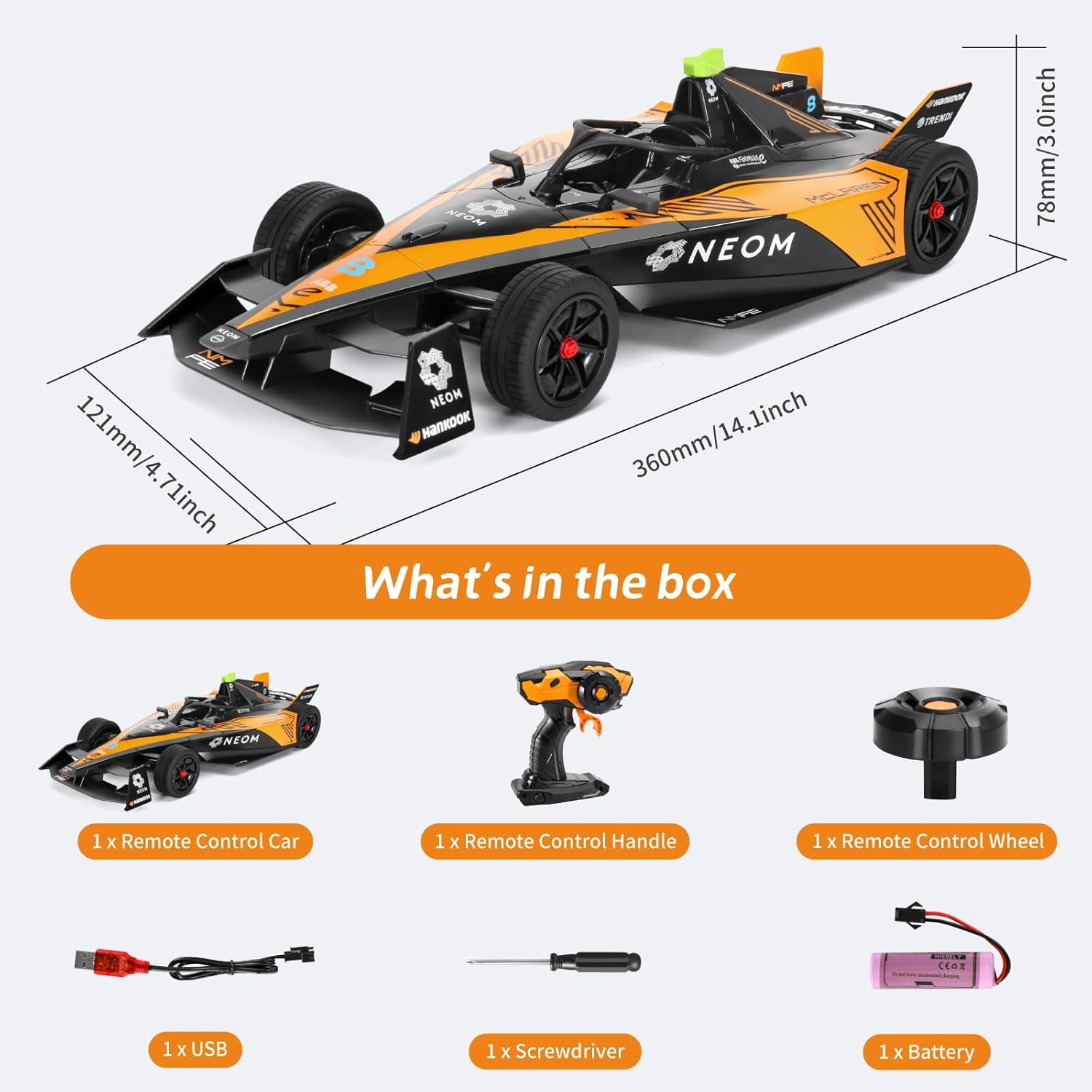 Miebely Remote Control Car - 1/14 Scale Licensed McLaren Neom Formula Rc Race Car,2.4GHz 3.7V 500 mAh Car Toys, Racing Hobby Car Model Ideal Gifts for Adults Kids Boys Girls