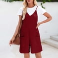 thumbnail image 3 of Short Jumpsuits for Women Casual Rompers for Women Summer Casual Sleeveless Spaghetti Strap V-Neck Jumpsuit Ribbed Shorts Overalls with Pockets Women Rompers and Jumpsuits Wine L, 3 of 7