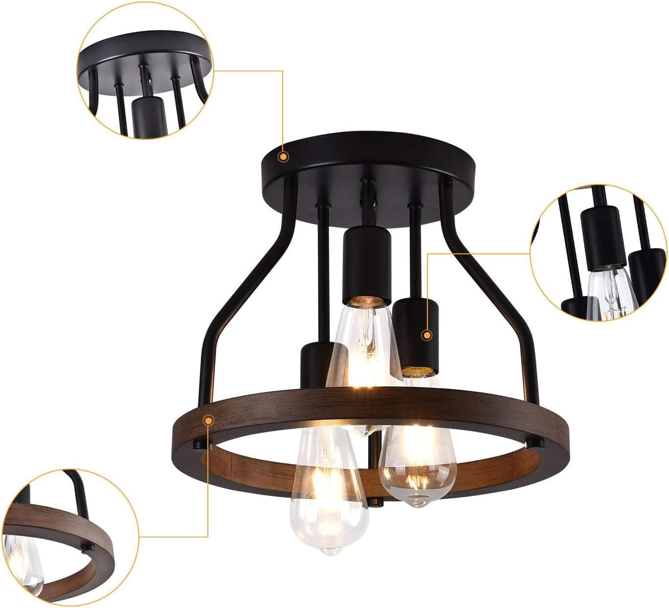 Ceiling Light Fixture, 3 Lights Rustic Dining Room Light Fixture Farmhouse Retro Ceiling Light Industrial Kitchen Fixture for Hallway Porch Corridor Bedroom