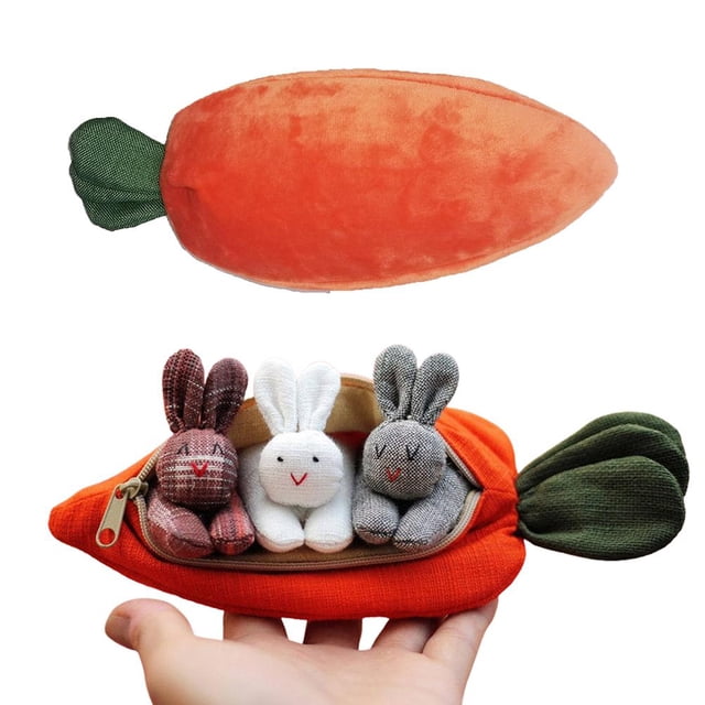 Monedero de zanahoria de Pascua D, 3 conejitos en zanahoria Bunniesin Monedero de zanahoria Cartera decorativa Funcionalidad versátil