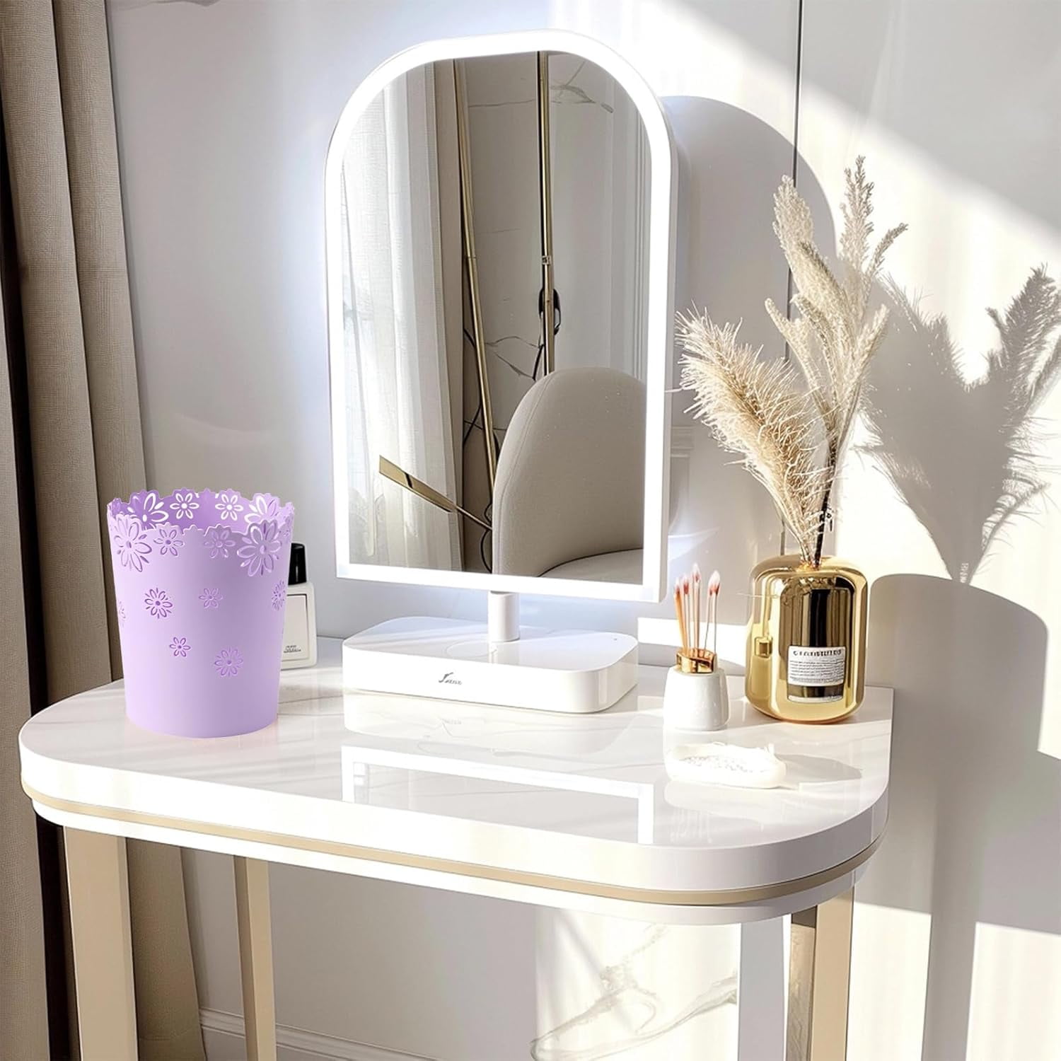 Mini Wastebasket Small Purple Trash can Office Plastic Garbage Can for Bathroom Vanity Desktop Office or Living Room (Purple, Mini) Purple Mini