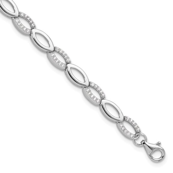 Auriga Fine Jewelry 925 Sterling Silver Rh-plated Brilliant-cut CZ Marquise Shaped Link 7 Inch Bracelet with 1 Inch Ext. for Women