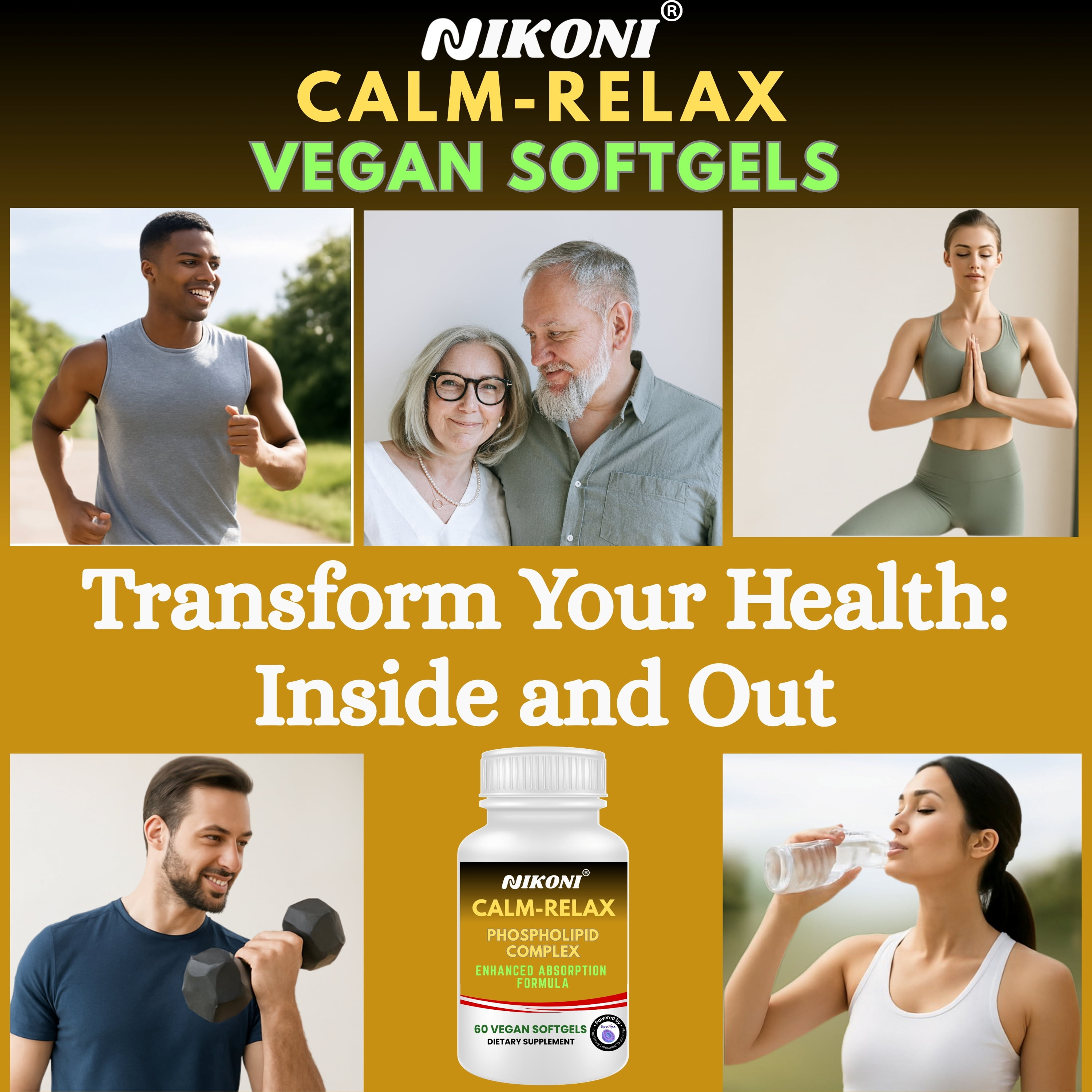 Nikoni Calm Relax Phospholipid Complex Enhanced Absorption Formula Stress Support 60 Vegan Softgels