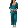 thumbnail image 2 of INSPIRE CHIC Women's Satin Sleepwear Night Suit V Neck Lace Nightwear Lounge Pajama Set S Dark Green, 2 of 5