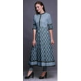 thumbnail image 3 of Bimba Blue Dot & Floral Block Printed Anarkali For Women A Line Indian Kurti Classic Tunic Ethnic Kurti-Small, 3 of 5