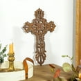 thumbnail image 5 of Sungmor Cast Iron Cross Wall Decor, Pretty & Ornate Metal Cross Wall Art, Vintage Decorative Outdoor Hanging Cross, Rustic Brown Religious Wall Sculpture Farmhouse Home Decor, 5 of 7