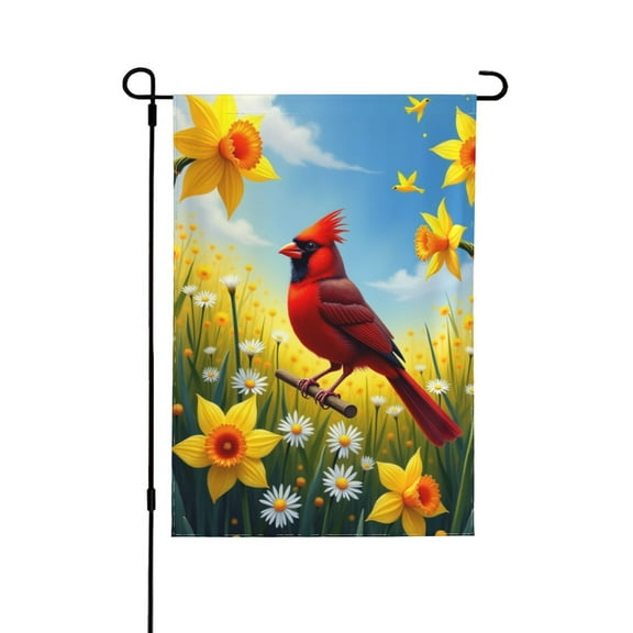 Spring Cardinal And Daffodil Garden Flag 12x18 Inch Double Sided Outdoor Yard Flag Seasonal Farmhouse Decor Beautiful Bird & Flower Decorations For Home Garden