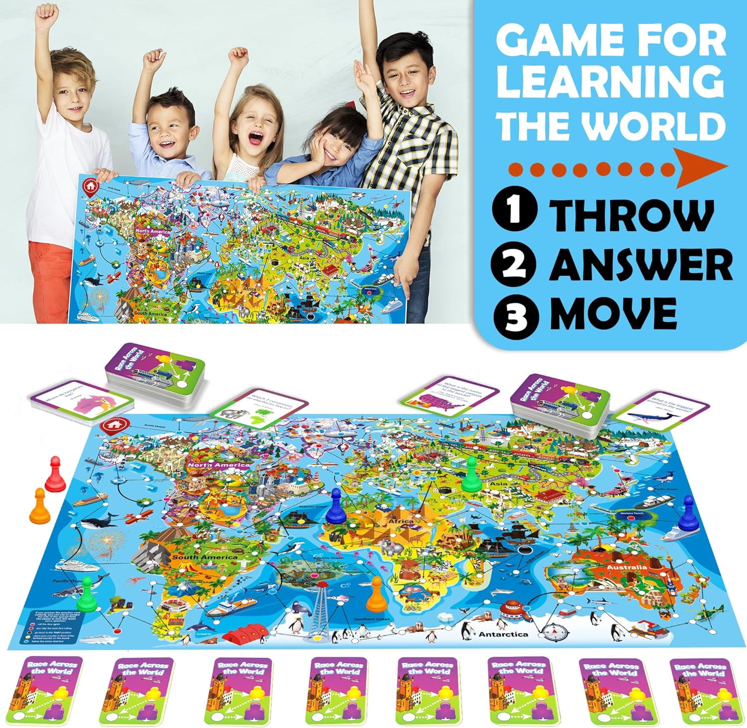 QUOKKA Geography Board Game for Kids 8-12 - World Learning Family Game for Teens and Adults - Play Indoor & Outdoor