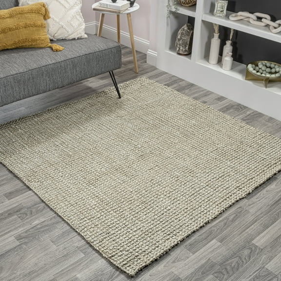 JONATHAN Y NATURAL FIBER 8' Square Area Rug, Pata Hand Woven Chunky Jute - Gray, NRF102C-8SQ