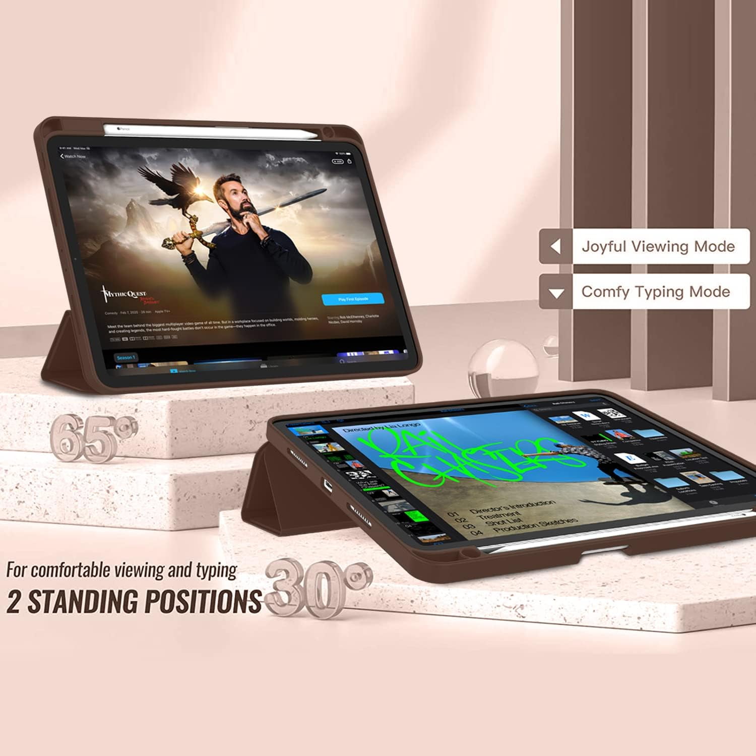 HCTian New iPad Pro 12.9 Inch Case 2022/2021/2020(6th/5th/4th Gen) with Pencil Holder,Smart Case [Support Touch ID and Auto Wake/Sleep] with Auto 2nd Gen Pencil Charging