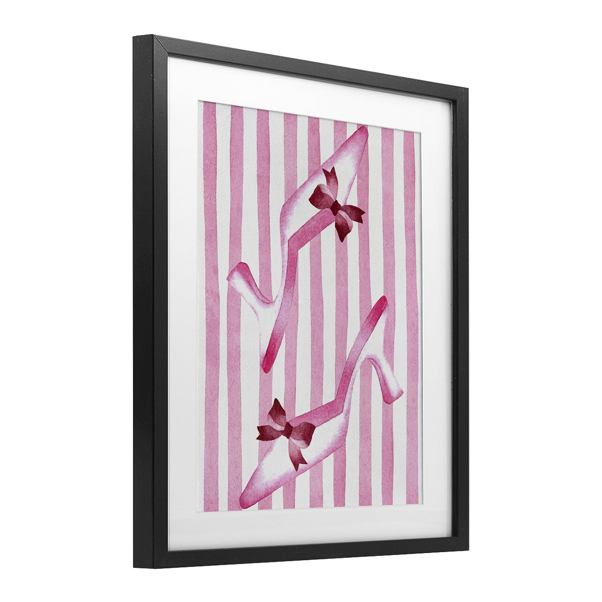 Stupell Industries Bow Heels on Pink Stripes Black Framed Print Under Glass, design by Camila Juncos