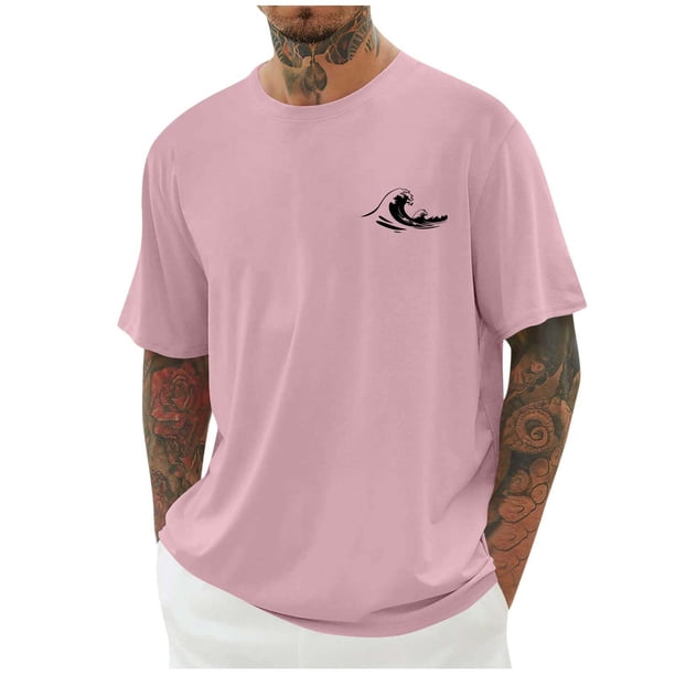 Camisetas de Manga Larga para Hombre Impresión de Algodón Cuello Redondo Moda Casual Camiseta de Manga Corta, Top de Verano Suave