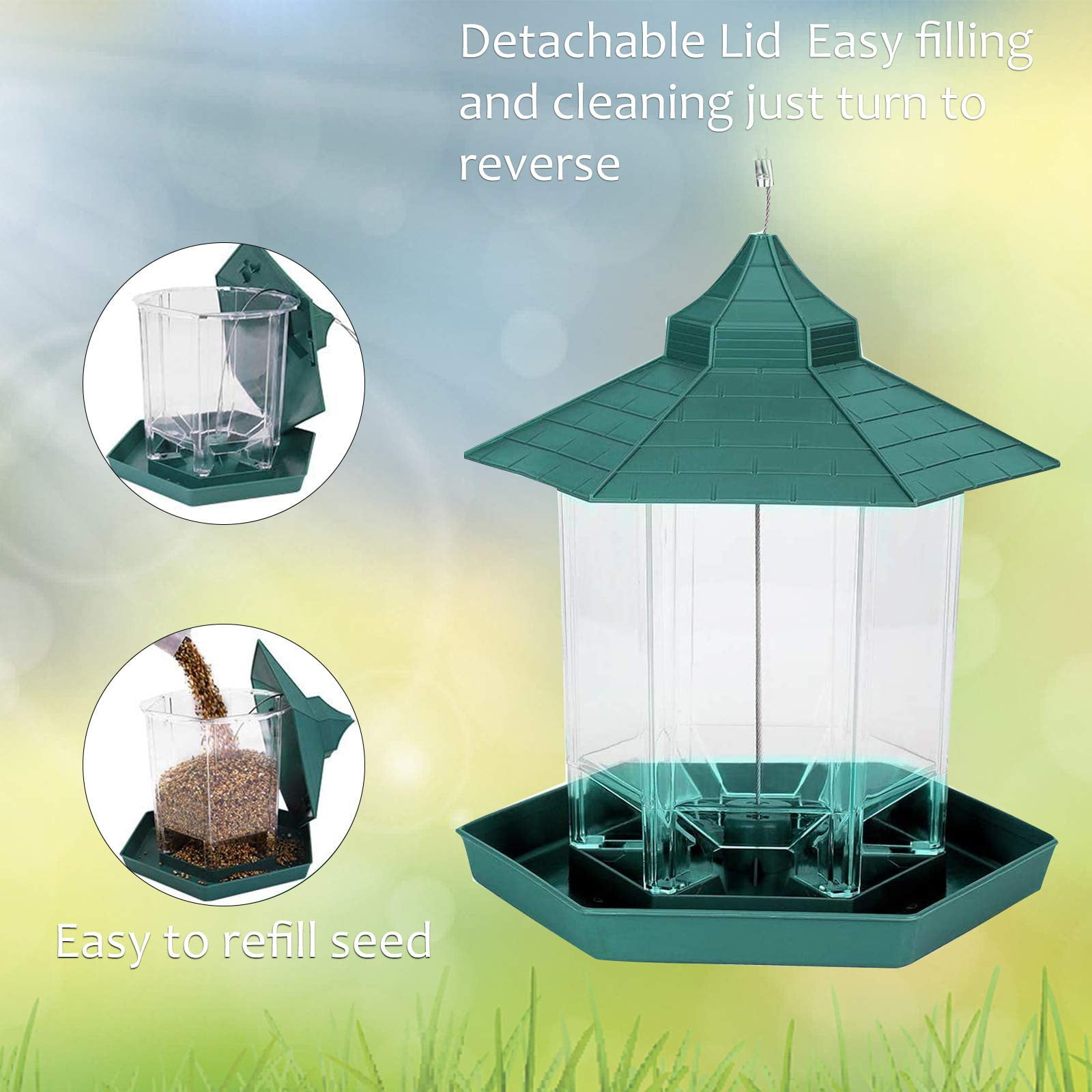 Bird Feeder for Outside Hanging,Bird Seed for Outside Wild Bird Feeders for Garden Yard Outdoor Decoration,Round Roof Design for Sun-Proof and Rainproof, Green