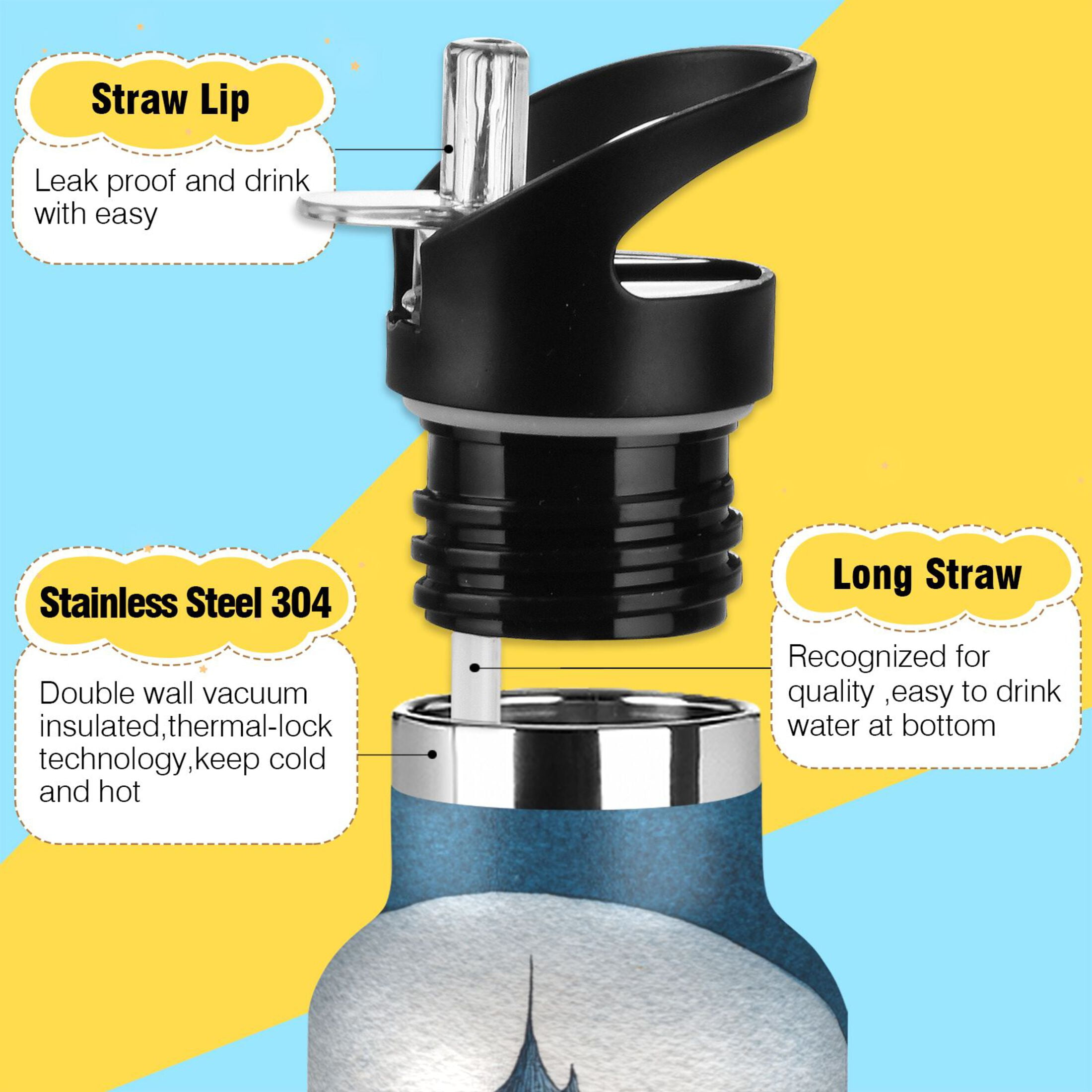 600ML Stainless Steel Insulated Cup Sports Water Bottle Portable Thermos Cup Water Glasses Insulated Tumblers Convenient and Durable Beautiful Blue Castle