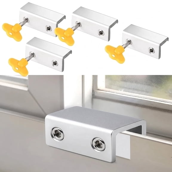 4 Pack Silver Adjustable Keyed Sliding Window Locks, Security Window Stoppers for Home and Office