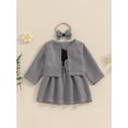 thumbnail image 3 of FEORJGP Toddler Girl 3pcs Casual Outfits 6M-3T Infant Baby Long Sleeve Cardigan Houndstooth Coat Crew Neck Tops with One Shoulder Long Sleeve Bow Dresion Vintage Cute Clothes for Spring Fall, 3 of 7