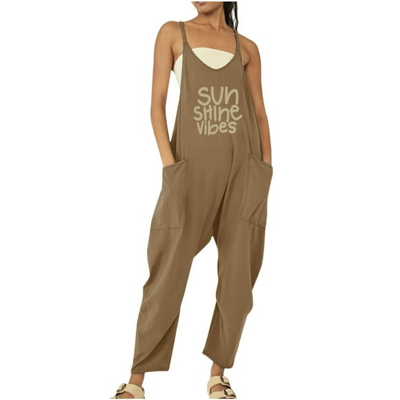 Wyzesi Orange Jumpsuit Women Casual Sleeveless Floral Print Strap Loose Jumpsuits Overalls Long Romper with Pockets Zipper Pocket Pant Jumpsuit Suspenders Maternity Jumpsuits for Women Formal