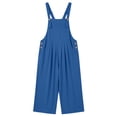 thumbnail image 5 of Wide Leg Overalls Bibs for Women Capri Length Pocket Linen Summer Casual Romper Jumpsuits Capris Pants (XL, Blue), 5 of 7