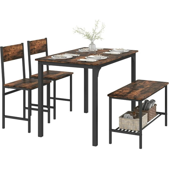 Dining Table Set for 4, Kitchen Table with  and Chairs, Space Saving Rectangular Dinette Table Set, 4 Pieces Dining Table Set for Small Spaces, Apartment, Restaurant (Rustic Brown)