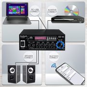 Sunbuck Bluetooth 5.0 Power Amplifier, Stereo Radio Amp, Music Player, 2 Mic in 1 for Car / Home Use, Black