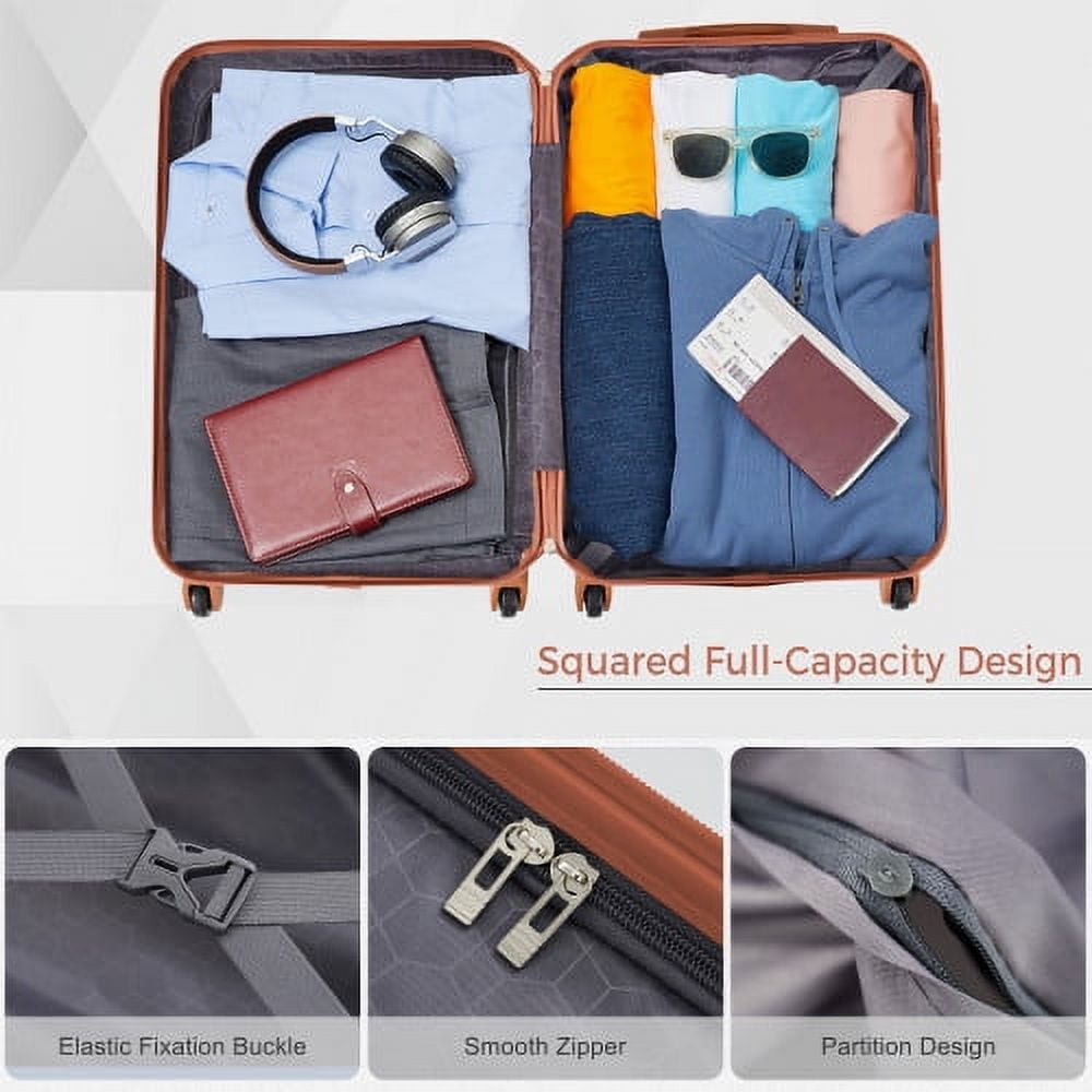 Taoruifang ABS Hardshell Luggage Sets 3-Piece (20"+24"+28") Ivory & Brown, Lightweight Suitcase Set with TSA Lock & 360° Spinner Wheels, Durable Travel Luggage