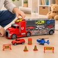 thumbnail image 6 of 11-Piece Toy Truck Carrier Set with Mini Vehicles, Big Rig Transporter Playset with Cars, Helicopter, Bus & Road Signs, Storage Truck Toy for Kids Ages 3+, 6 of 10