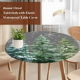 thumbnail image 6 of Green Christmas Tree Fitted Tablecloth with Elastic Edged, Round Table Cloth for Dining Table, Winter Snowflakes Grey Watercolor Pine Waterproof Oil Proof Table Cover for Indoor Outdoor 36"-44", 6 of 9