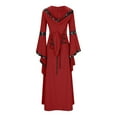 thumbnail image 4 of ZQUUVOU Renaissance Dress for Women Gothic Corset Square Neck Flared Cuff Lace Up Back Maxi Length Vintage Themed Party Red, 4 of 6