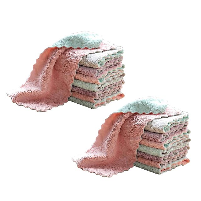 Oleegame 2PC Ten Dollar Items 10PCS Absorbent Clean Cloth Wiping Rag Dish Towel Home Kitchen Wipe Corals Pink