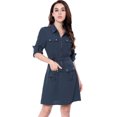 thumbnail image 1 of INSPIRE CHIC Robe Chemise à Manches Retroussables Multi-Poches avec Ceinture pour Femmes, 1 of 6