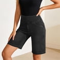 thumbnail image 4 of Swanpen Women's High Waist Stretchy Denim Bermuda Shorts, Elastic Waist Pull-On Biker Shorts with Pockets, 4 of 7