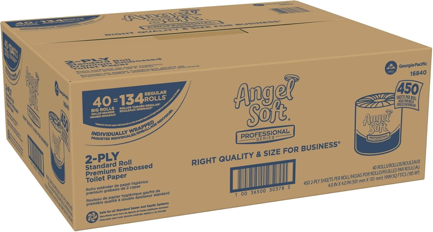 Premium 2-Ply Embossed Toilet Paper, 450 Sheets Per Roll, 40 Rolls Total, Soft Absorbent Bathroom Tissue for Offices, Restaurants, Hotels & Commercial Spaces, White,