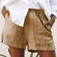 thumbnail image 2 of Cotton Linen Elastic Waist Summer Gym Running Workout Shorts Pockets for Women, 2 of 6