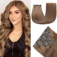 thumbnail image 1 of Extensiones de cabello humano real YNSNR de 35 cm, color marrón claro medio, 1 of 7