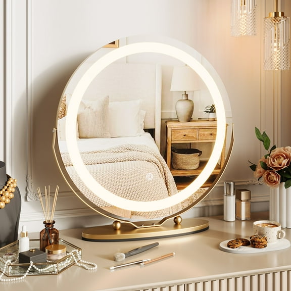 Gaderth Lighted Makeup Mirror, Vanity Mirror With Lights, 3 Color Lighting Modes, And 3x Magnification Mirror, Smart Touch Control Desk Mirror,Usb Rechargeable And Battery Operated