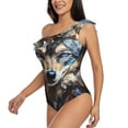 thumbnail image 3 of Picia Vintage Blue Floral Wolf Pattern Women's One Piece Swimsuits,One Shoulder Swimwear Asymmetric ,Ruffle Monokinis Bathing Suits,High Waisted Flattering Bathing Suits-X-Large, 3 of 8