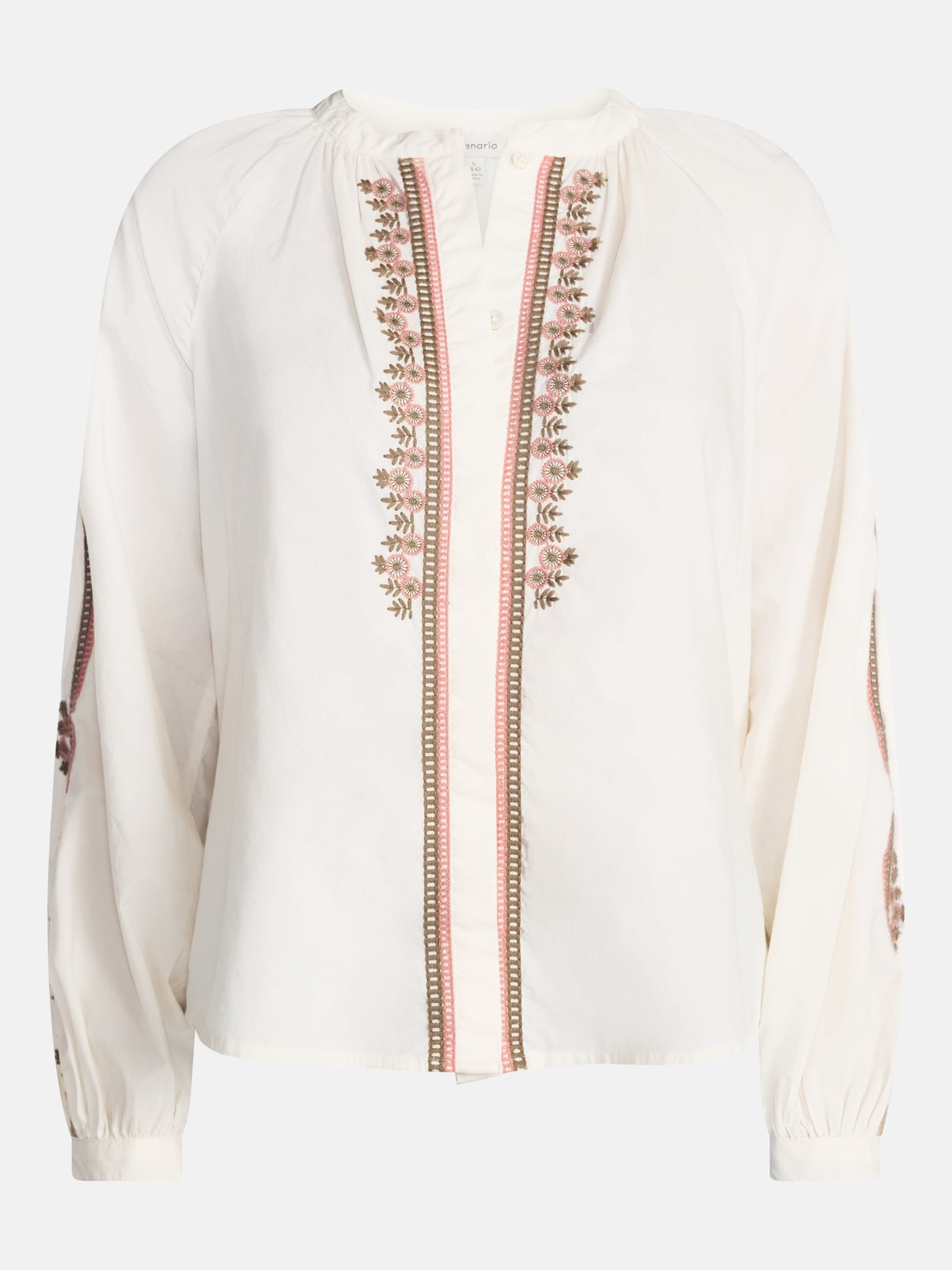 Scenario Women's Embroidery Top with Long Sleeves, Sizes XS-XXXL