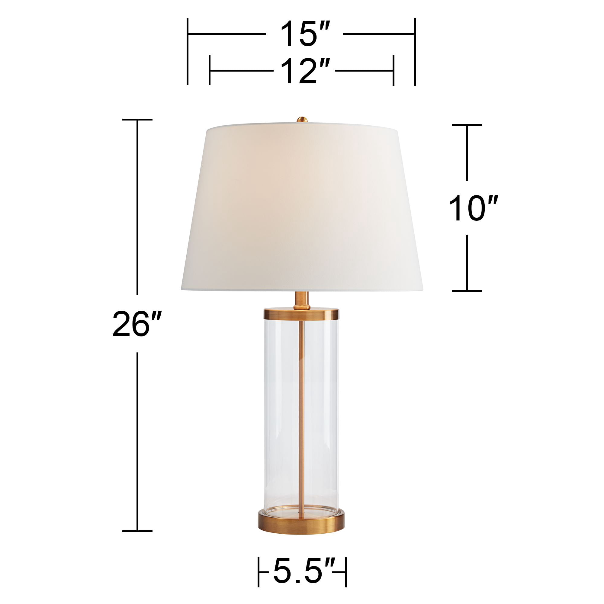 360 Lighting Coastal Table Lamp 26" High Glass Cylinder Gold Fillable White Drum Shade for Living Room Family Bedroom Bedside Nightstand